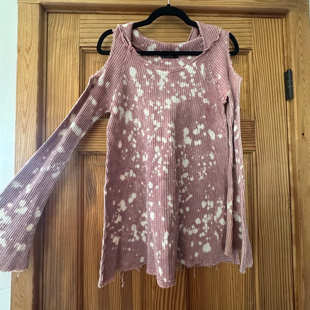 Pink Tie-Dye Cold Shoulder Top